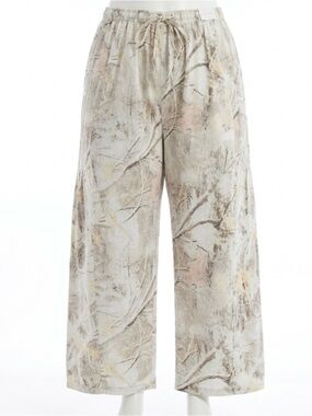 TARSE Light Neutral Camouflage Wide-Leg Drawstring Pants Wide Leg Crop Pockets